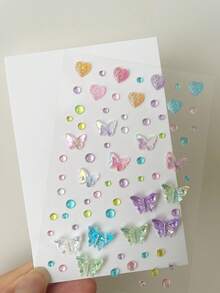 1pc Colorful 3D Glitter Rhinestone Sticker, Suitable For Carnival, Music Festival, Wedding Season, Dance Performance, DIY, Bridal Bridesmaid Face Jewelry Sticker, Colorful Butterfly Princess, 3D Butterfly, Flat Colorful Butterfly, Colorful Water Drop Rhinestone - Multicolor - View 6