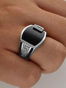 1枚金银色合金时尚戒指，男女通用 - 銀色 - 查看 4