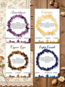 1条5-8毫米天然碎石手链（青少年尺寸），提升灵性和智慧，疗愈石饰品（赤铁矿、紫水晶、粉晶等），手工时尚饰品礼品（男女皆宜） - 彩色 - 查看 1