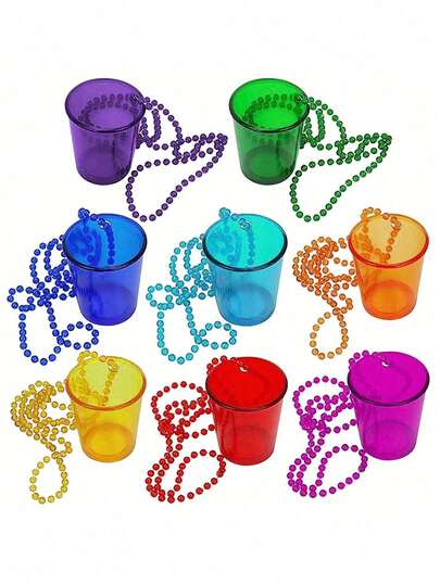 3/6/12pcs Birthday Decoration Wine Glass Necklace, Valentine's Day/Christmas Wine Glass Bead Chain Necklace, Practical High-Strength Plastic Colorful Transparent Wine Glass Necklace, Suitable For Bachelor/Bachelorette Party Bride & Groom, Birthday Wedding Holiday Parade Gifts, Random Colors, Party Supplies