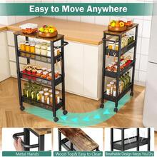 Utility Slim Storage Cart With Wheels, 4 Tier Small Rolling Cart With Wood Top, Metal Kitchen Bathroom Laundry Room Organization Trolley With Handle For Narrow Space – Black - màu đen - Xem 5