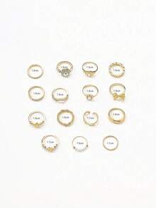 15枚波西米亚风蝴蝶结叠戴戒指，时尚百搭，适合日常、节日、派对等各种场合，是送给女性的理想礼物。 - 金色 - 查看 5