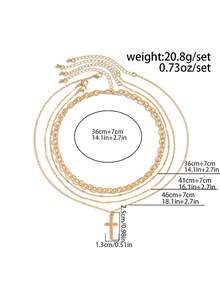 4pcs Minimalist Geometric Cross Pendant & Paper Clip Necklace Set - Suitable For Party And Daily Wear - Silver - View 5