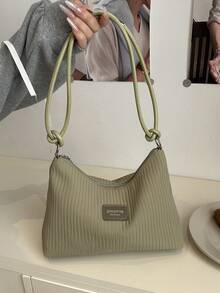 Women's Casual Large Capacity Crease Striped Fresh 2025 New Summer Stylish Commute Solid Color Shoulder Underarm Handbag - Green - View 6