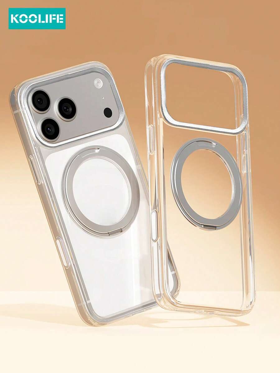 Koolife 1个装 360°旋转磁吸充电透明手机壳，兼容苹果17 Pro Max，PC+TPU材质，带金属镜片，独立按键，兼容 17/17 Pro/17 Air/15/15 Pro/15 Pro Max/16/16 Pro/16 Pro Max