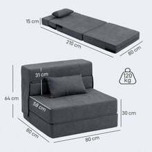 3-In-1 Convertible Armchair, Folding Sofa Bed With Lumbar Cushion, Flannel-Look Reclining Armchair, Chaise Lounge For Living Room, Dark Grey - Dark Grey - View 8