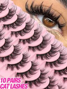 10 Pairs Fluffy 3D Faux Mink Eyelashes, Soft & Full Cat Eye Style Look Like Real Lashes Extended, Natural Look 3D Fluffy Cat Eye Lashes, Faux Mink Full Strip Lashes, Suitable For Any Casual Occasion Strip Lashes,Lashes,Eyelashes,Fake Lashes - Lông mi  mắt mèo - Xem 2