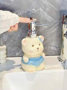 1pc Ceramic Bear Shaped Soap/Lotion Dispenser Pump Bottle, Suitable For Home Bathroom, Pressing Liquid Soap Dispenser, Made Of High-Quality Ceramic - Multicolor - View 3