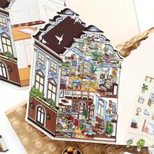 3张/包 精致剪纸风景贴纸，适用于装饰相框、电脑、手机壳、杯子、杂志、铅笔盒、行李箱和桌面，个性化贴纸，学习用品，圣诞礼物，女士礼物，创意贴纸，手账装饰，可爱文具贴纸，手工工艺品 - 彩色 - 查看 12