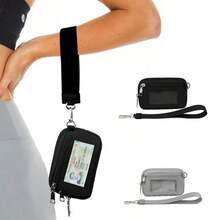 1pc Waterproof Nylon Card Holder Wristlet Wallet, Multi-Compartment Zipper Pouch With Keyring And ID Window, Suitable For Travel And Daily Use - Multicolor - View 1