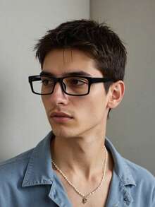 1副女士极简方形塑料框透明镜片眼镜 - 黑色套裝 - 查看 3