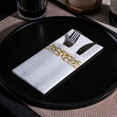 100 Stück/Set Messer & Gabel Servietten Halter, thematische Geburtstags Party Dekoration, Baby Shower, Geschirr, Tee Party, Hochzeits Party Dekoration, geeignet für Hochzeiten, Brautduschen, Geburtstage, Nachmittags Tee Partys, Garten Partys, elegante weiße Leinen-Optik Servietten mit eingebauten Bestecktaschen, vorgefaltetes Design für Hochzeit, Feiertage, Geburtstags Party und Tisch Dekoration