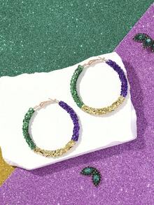 1对闪亮圆环狂欢节水滴耳环，适合女性和女孩佩戴，节日珠宝配饰 - 彩色 - 查看 2