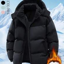 1pc Men's Winter Windproof Vintage Jacket With Detachable Hood - Loose Fit Zippered Coat Suitable For Weather, Casual Outerwear, Machine Washable Warm Coat () - Màu kaki 1 - Xem 2