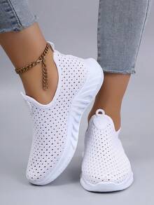 STEPREACH New Women Casual Sneakers, Mesh Breathable Comfortable Lightweight Non-Slip Slip-On Driving Shoes - White - View 3
