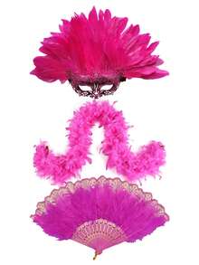 D EXCEED 1/2/3/4 Pcs Women's Venetian Replica Artificial Feather Half Mask Headpiece – For Cosplay Events, Halloween Celebrations, Carnival Party, Elegant Masquerade Balls & Themed Parties - 3pcs - View 18