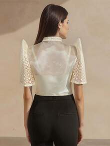 1件Emmi Leisure现代菲律宾服装上衣，蝴蝶袖菲律宾菱形图案针织女式短袖开衫，适合度假、上学、旅行、工作、日常生活、约会、旅行、春夏穿着。 - 香檳色 - 查看 2