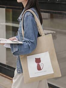 peach tree Tote Bag, Women's Canvas Shoulder Bag, Shopping Bag, Cartoon Cat & Fish Print, Solid Color, Love Heart Design, Beach Bag, Reusable Bag, Travel Bag, Suitable For University, School, Outings, Vacations, Lightweight, Large Capacity, Autumn, Christmas Shopping, Laptop Bag, Thanksgiving, Winter, Wallet, Storage Bag, Gym Bag, Black, Multifunctional Outdoor Casual Travel, Gift For Friends, Valentine's Day - Multicolor - View 6