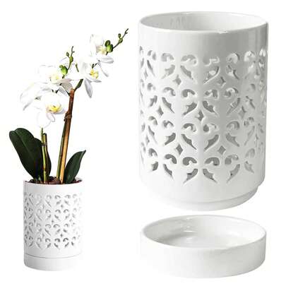 Macetas para OrquíDeas, Olla De OrquíDea con Agujeros Y Platillos, Macetas De OrquíDea Ranuradas Transpirables De 4 Pulgadas, Macetas De OrquíDeas Naturales para El Cultivo De Plantas