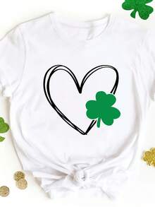 St. Patrick's Day Patri's Day Pattern Short Sleeve Round Neck Casual Women's T-Shirt, Summer Spring, Lightweight And Soft Fabric, Gift, Women's Gift, Birthday Gift, Friend Gift, Sister Gift, Holiday Gift - White - View 1