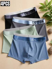 4pcs Men's 100% Cotton Underwear Set, Graphene Elastic Waistband Boxer Briefs