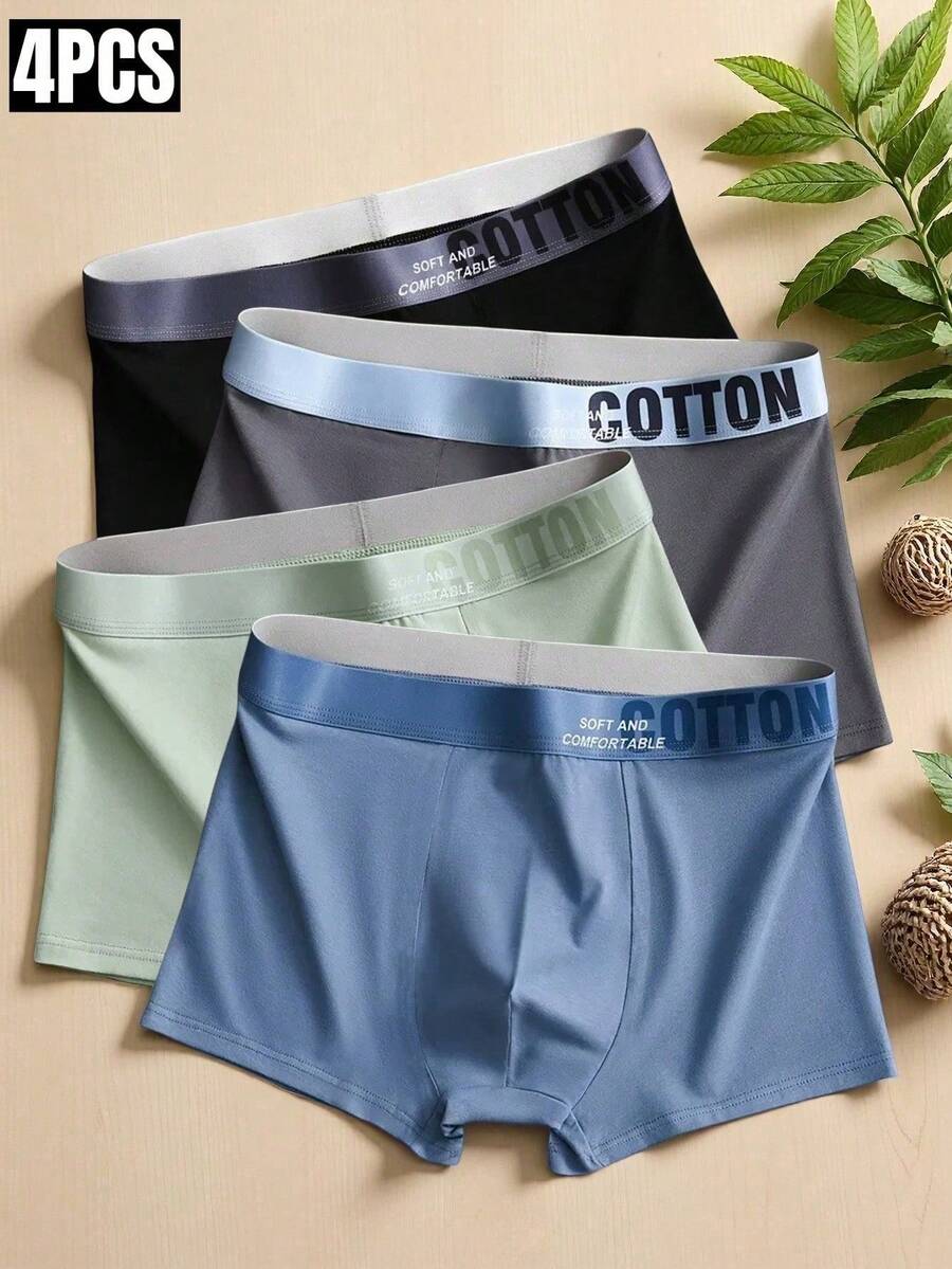 4pcs Men's 100% Cotton Underwear Set, Graphene Elastic Waistband Boxer Briefs