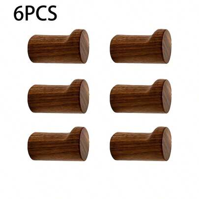 1-6 件胡桃木复古风格手工墙钩套装，防滑，适用于帽子、外套 - 简约多用途家居装饰家居浴室装饰浴室收纳秋季装饰返校