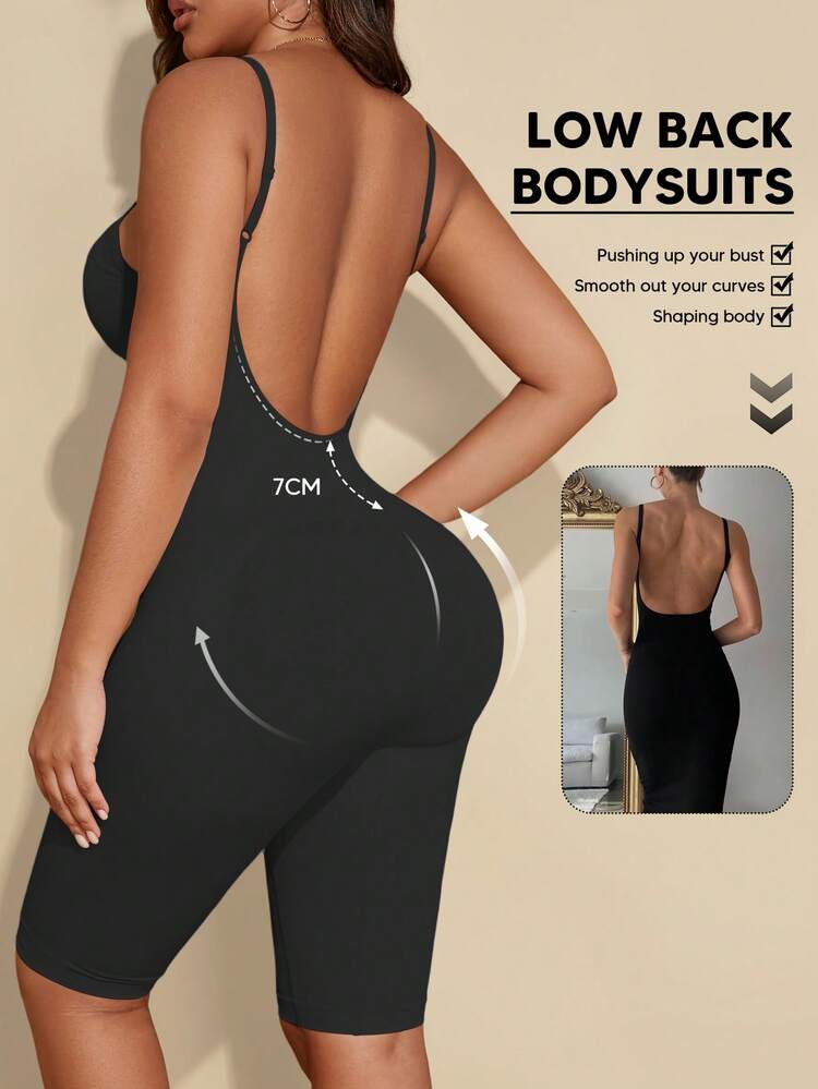 Women's Backless Tummy-Control Bodysuit, Seamless And Invisible, Thigh-Shaping, Soft And Breathable, Butt-Lifting, Suitable For Wearing With Dresses - 黑色 - 查看 1