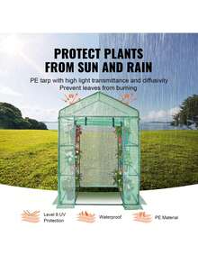 Invernadero portátil de 140 x 74 x 203 cm con estantes, cubierta de polietileno de alta resistencia, puerta enrollable con cremallera y estructura de acero. Se instala en minutos. Ideal para plantar y almacenar. - Verde - Ver 5