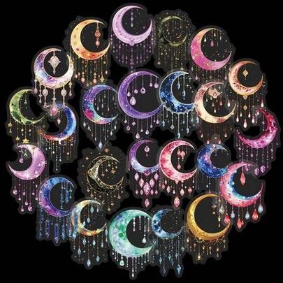 56pcs Tassel Crescent Transparent Waterproof Creative Stickers, For Laptops, Computers, Phone Cases, Desktops, Doors, Water Bottles, Guitars, Skateboards, Safes, Suitcases, DIY Stickers For Account Decoration, Personalized Material Stickers, And Traceless Stickers