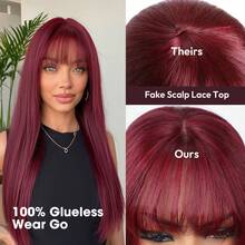 Cherry 99j 刘海 4x4 直发真人发假发，无需胶水即可佩戴，带飘逸刘海，无需胶水即可佩戴，Remy 直发真人发，隐形结 - S99J - 查看 3