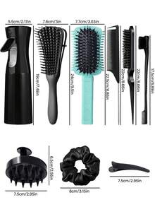 Bộ 1/2/3/4/5/6/11/12 lược uốn tóc, lược răng nhỏ giúp tách lọn tóc hiệu quả và tăng độ phồng, lược 8 răng dùng được cả khi ướt và khô, lược viền tóc, lược lông và lược đuôi phù hợp để tạo kiểu, làm mượt và kiểm soát tóc xơ rối, kèm theo bình xịt phun sương siêu mịn liên tục. - Nhiều màu - Xem 11