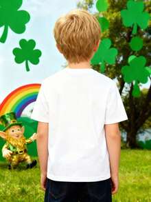 Disney St. Patrick's Day-Themed T-Shirt, Toy Story Cartoon Print Boys' T-Shirt, Made Of Soft And Comfortable Pure Cotton Fabric, Breathable And Durable. Spring/Summer Children's T-Shirt, Unisex For Boys And Girls, Perfect As A Gift For Little Ones. - White - View 2