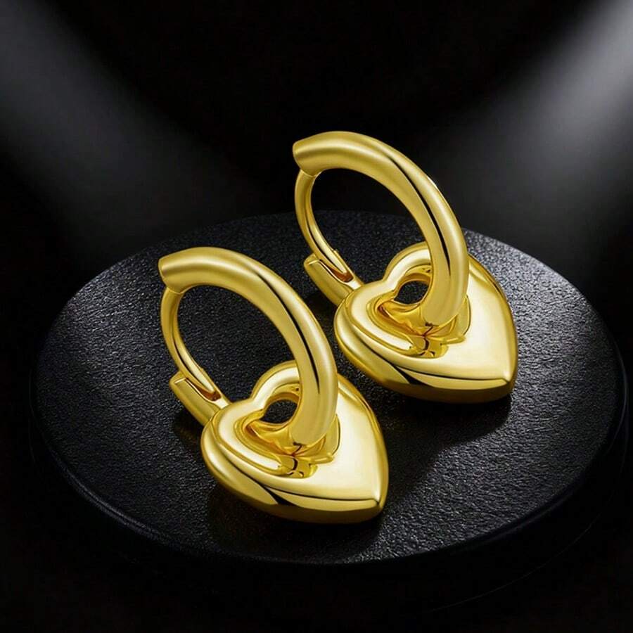 1pc Luxury Smooth 925 Silver Elegant Heart Pendant Earrings, Suitable For Women's Vacation, Party, Wedding - Silver - View 1