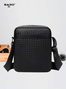 saroxi 1pc Men's Casual Shoulder Bag, PU Leather Square Crossbody Bag With Side Pockets, Versatile Commuter Bag, Simple Style Black Bag, Fashionable Gift For Boyfriend, Men - Black - View 13