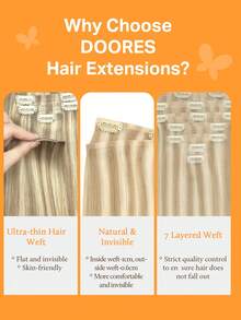 DOORES Seamless PU Clip 7PCS 110g In Human Hair Extension Dark Gold Highlights Bleached Gold 100% Real Human Hair Invisible And Comfortable Natural Integration Light & Comfortable Dream Hair Premium Virgin Hair Extensions For Women Girls Daily Use Easy To Wear Remy Hair Extensions Charm Elegant Casual Holiday Outfits Cosplay Campus School Sport Vacation Travel Festival Prom Outdoor Cosplay - S18A/613A - View 6