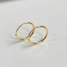 1 Pair 925 Sterling Silver Mini Hoop Earrings, 10mm Diameter, Suitable For Daily Wear - Gold - View 6