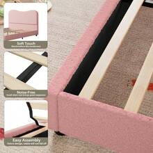 2,103 Cama Queen, Estructura de Cama Queen con Cabecera Bouclé de Estructura Metálica Resistente, Cama Full Size Tapizada en Terciopelo, Diseño de Perfil Bajo, Soporte de Lamas de Madera, Fácil Montaje Rosa - Rosa - Ver 2