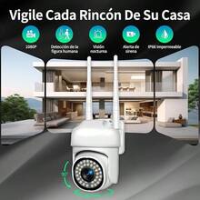 Lostrain Cámara de Segurida d Exterior WiFi con Alarma, Camara de vigilancia Exterior/Interior HD 1080P,Cámara Inalámbrica 360 Impermeable con Visión Nocturna/Audio/Detección de Movimiento - Blanco - Ver 2