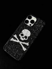 骷髅图案单件水钻骷髅骨设计全镶钻软边防震手机壳，舒适亲肤，兼容 17 Pro Max、16 Pro Max、15、14 Pro、13、12、11系列，暗黑哥特风时尚手机壳 - 黑色 - 查看 4