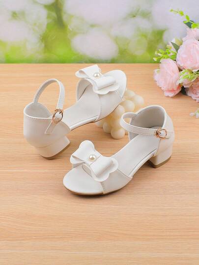 Girls' Fashion White Simple Open Toe Breathable Lightweight Summer Sandals, Elegant High Heel Dress Shoes For Formal Occasions, Parties, Weddings, Performances, Suitable For Little, Medium And Big Girls