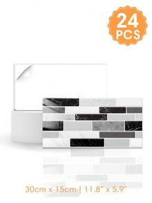 1/12/24片装亮面自粘墙贴 - 30厘米 x 15厘米，防水浴室墙贴，家居DIY装饰，现代风格，适用于厨房、卧室、房车等，装饰墙贴 - 彩色 - 查看 17