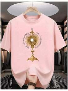 "Thanks And Praise Be Given At All Times" T-Shirt - Religious Shirt - 100% Cotton - 淺粉色 - 查看 1