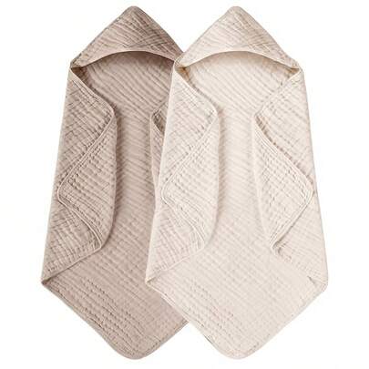 2pcs/Set Baby Hooded Bath Towel, Soft Absorbent Towel, Suitable For Newborns And Infants, Large Size 31x31 Inch, Essential Baby Daily Necessities