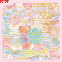 50张柔软轻语系列箔透明PET材质涂鸦贴纸，适用于行李箱、手机壳、笔记本电脑、头盔、滑板等，防水装饰DIY贴纸 - 彩色 - 查看 7