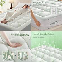 Mattress Topper Queen Memory Foam For Back Pain Rayon Derived From Bamboo Pillow Top Mattress Topper Thick Mattress Pad With 8-21" Deep Pocket 60x80 Inches White - Twin - 查看 7