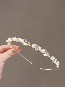 一件式精致农舍风发箍 – 女孩柔美仿珍珠闪亮水钻发箍，猫眼发箍，百搭日常发饰 - 彩色 - 查看 3