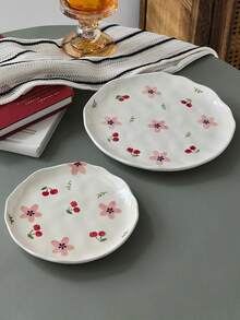 1pc/2pcs/4pcs Ins风格可爱樱花陶瓷餐盘，手绘釉下彩樱花盘，西餐盘，牛排意面盘，下午茶甜品盘，蛋糕水果盘，蔬菜沙拉盘，家用菜盘，咖啡厅酒店餐盘 - 彩色 - 查看 9