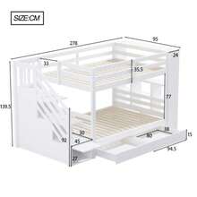 Bunk Bed 90*200 Cm, Safety Stairs With Storage Compartments, Storage Drawers And Large Lockers, High Railing Construction, Slatted Base, Pine Bed, Children's Bed, Youth Bed, White - White - View 2