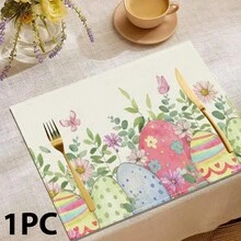 1/4/6 Pcs Easter Egg Bunny Pattern Placemats, Linen Table Mats With Colorful Egg Rabbit Design, Washable Printed Tabletop Protector, Ideal Decoration For Holiday Kitchen And Family Gatherings - Multicolor - View 12